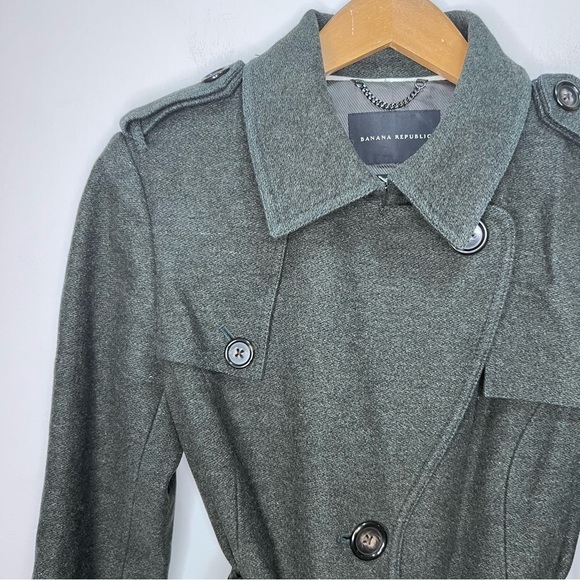 Banana Republic Grey Wool Trench Pea Coat with belt Size Medium - Picture 7 of 15